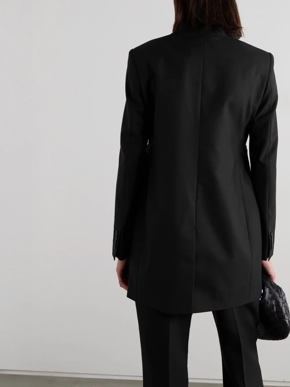 Back view of the Givenchy Chain-embellished Wool Wrap Blazer
