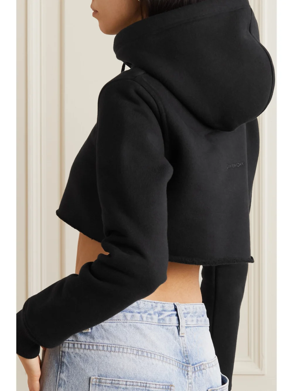 Back view of the Givenchy Cropped Embroidered Cotton-jersey Hoodie