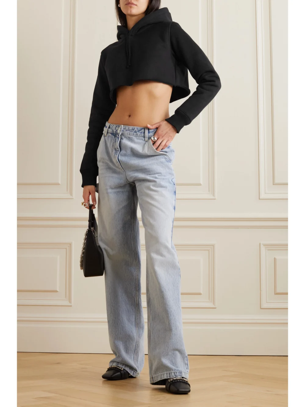 Givenchy Cropped Embroidered Cotton-jersey Hoodie, worn by a model
