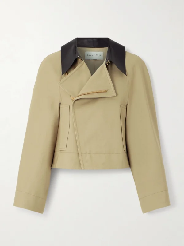 Givenchy Cropped Leather-trimmed Cotton and Wool-blend Twill Jacket