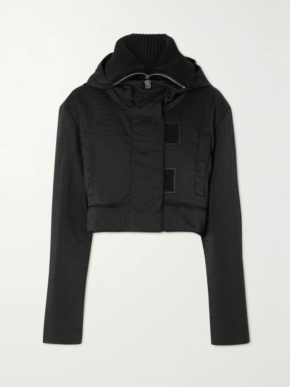 Givenchy Cropped Padded Wool Blend-trimmed Shell-jacquard Hooded Jacket in black