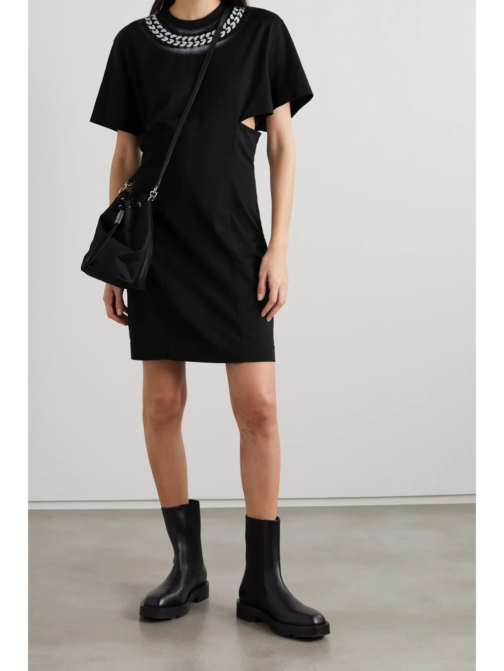 Givenchy Cutout Printed Cotton-jersey Mini Dress, worn by a model