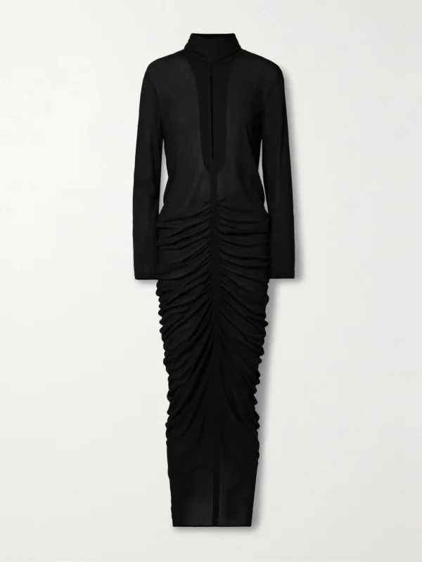 Givenchy Cutout Ruched Stretch-crepe Turtleneck Gown