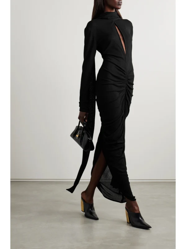Givenchy Cutout Ruched Stretch-crepe Turtleneck Gown
