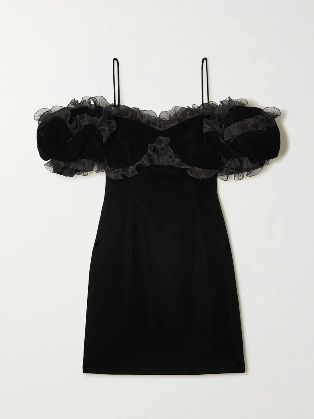 Givenchy Cutout Ruffled Plissé Organza-trimmed Velvet Mini Dress in black