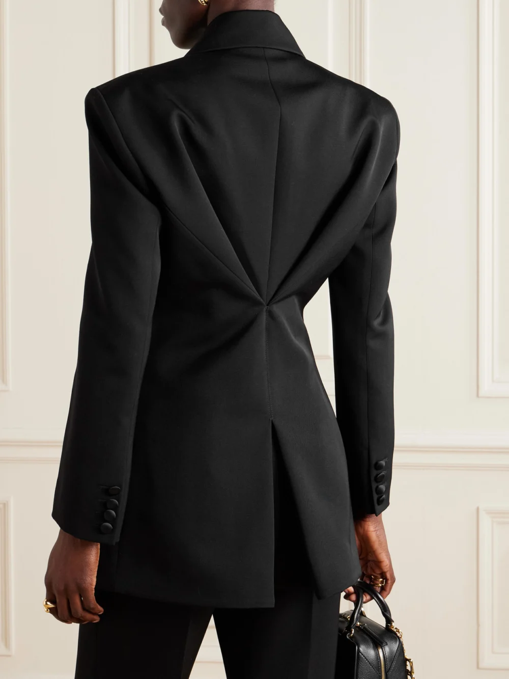 Back view of the Givenchy Double-breasted Silk-blend Satin-trimmed Wool-twill Blazer