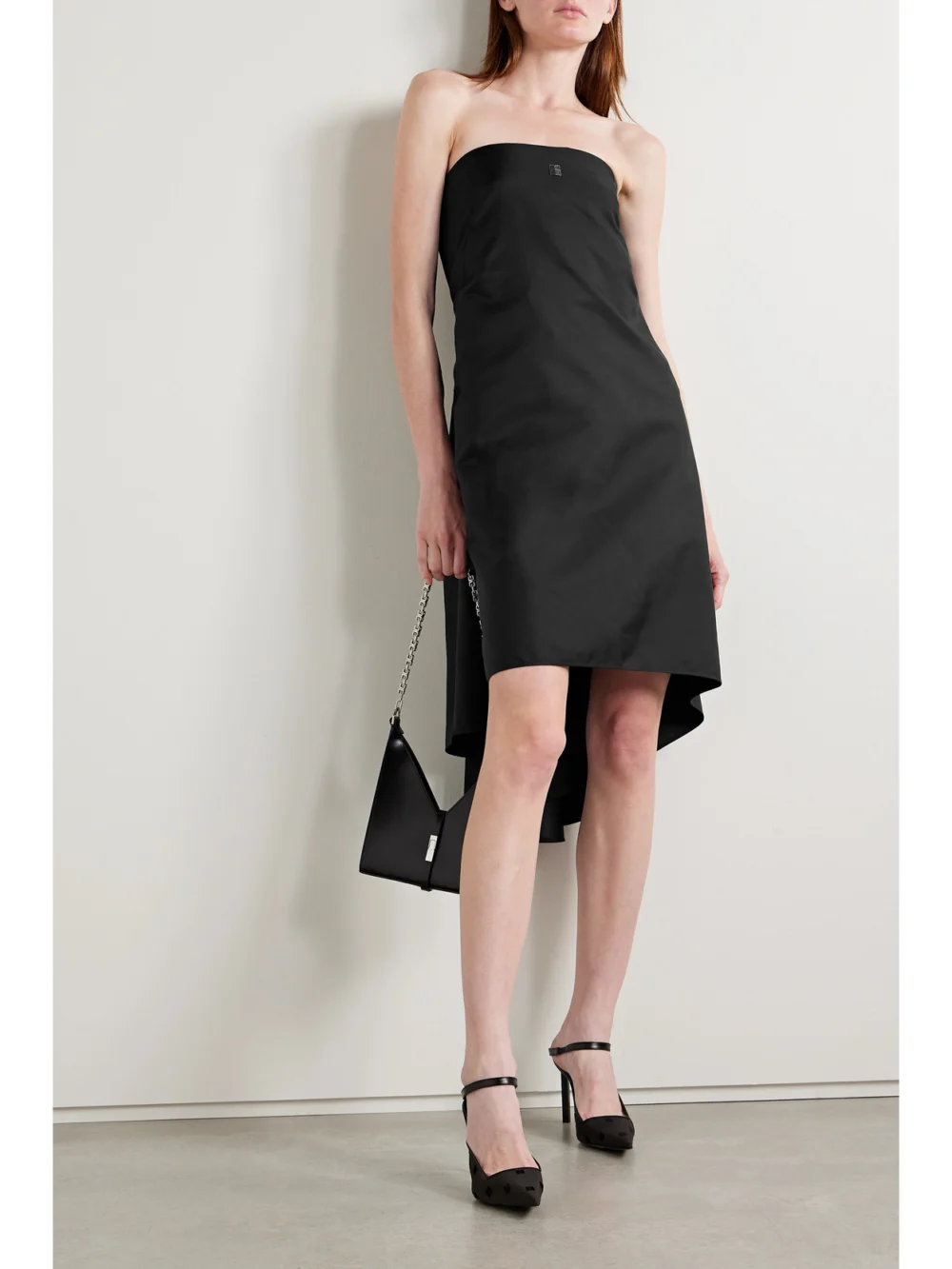 Givenchy Draped Embellished Twill Mini Dress, worn by a model