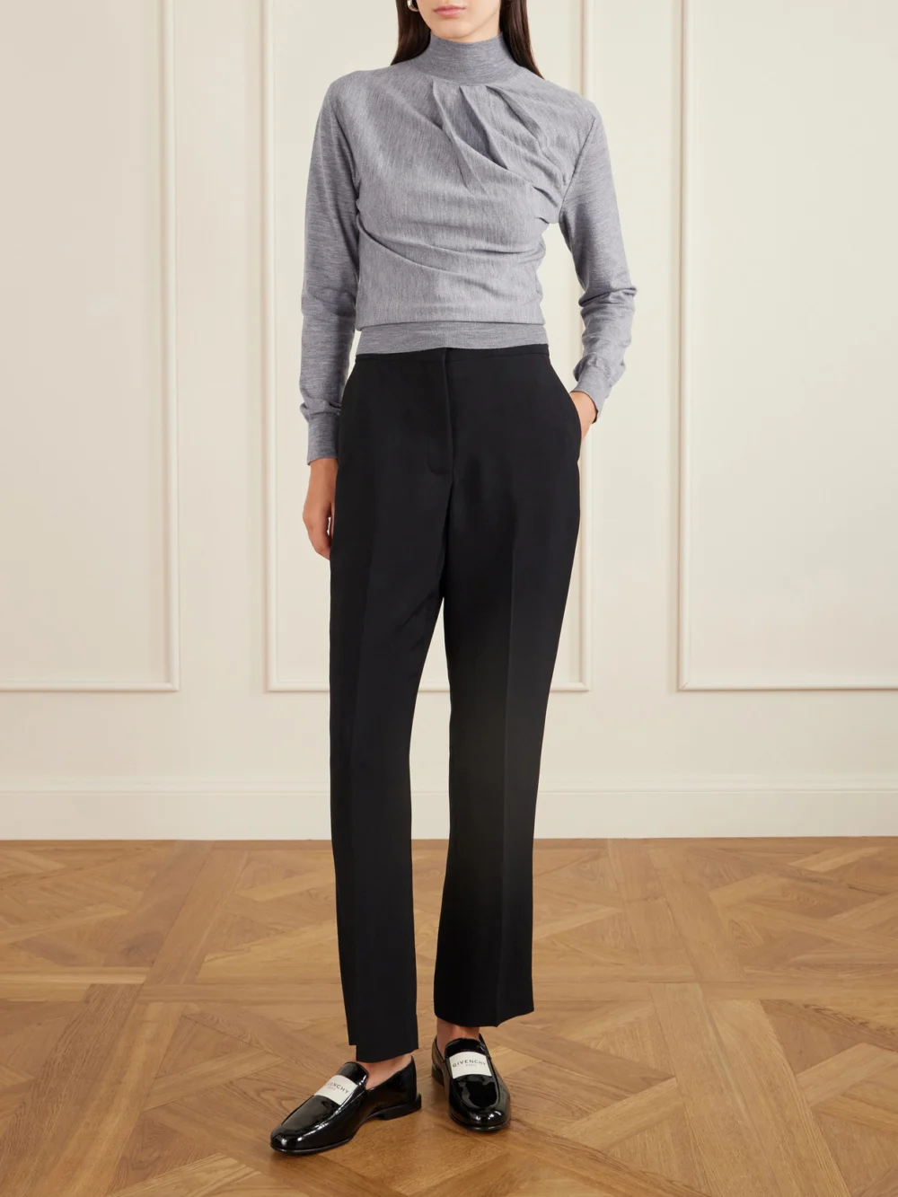 Givenchy Draped Wool-blend Turtleneck Sweater, worn by a model