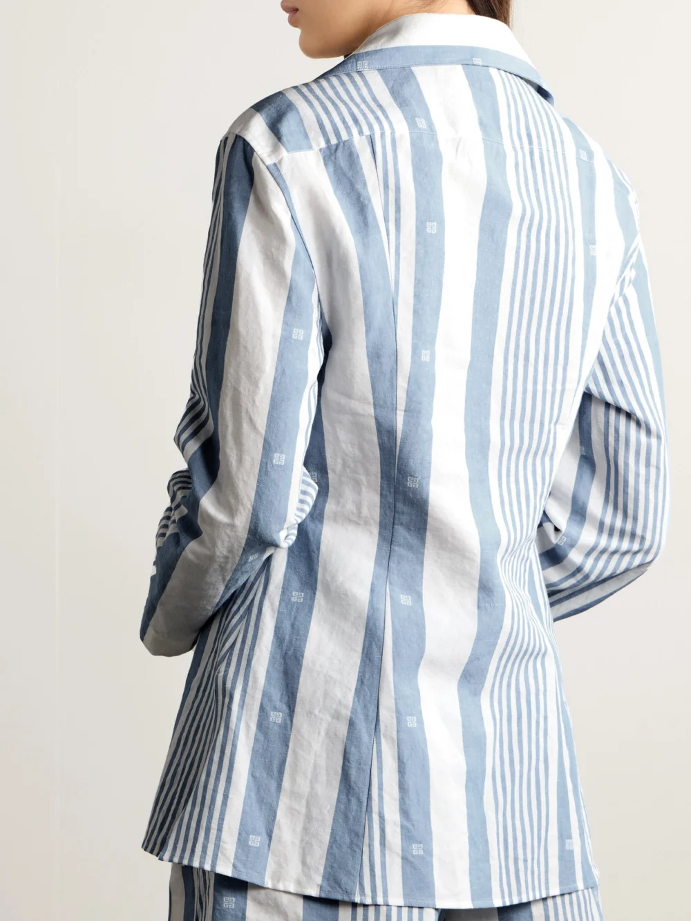 Back view of the Givenchy Embroidered Striped Cotton and Linen-blend Shirt