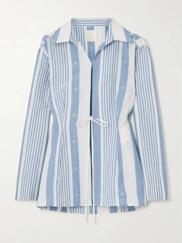 Givenchy Embroidered Striped Cotton and Linen-blend Shirt