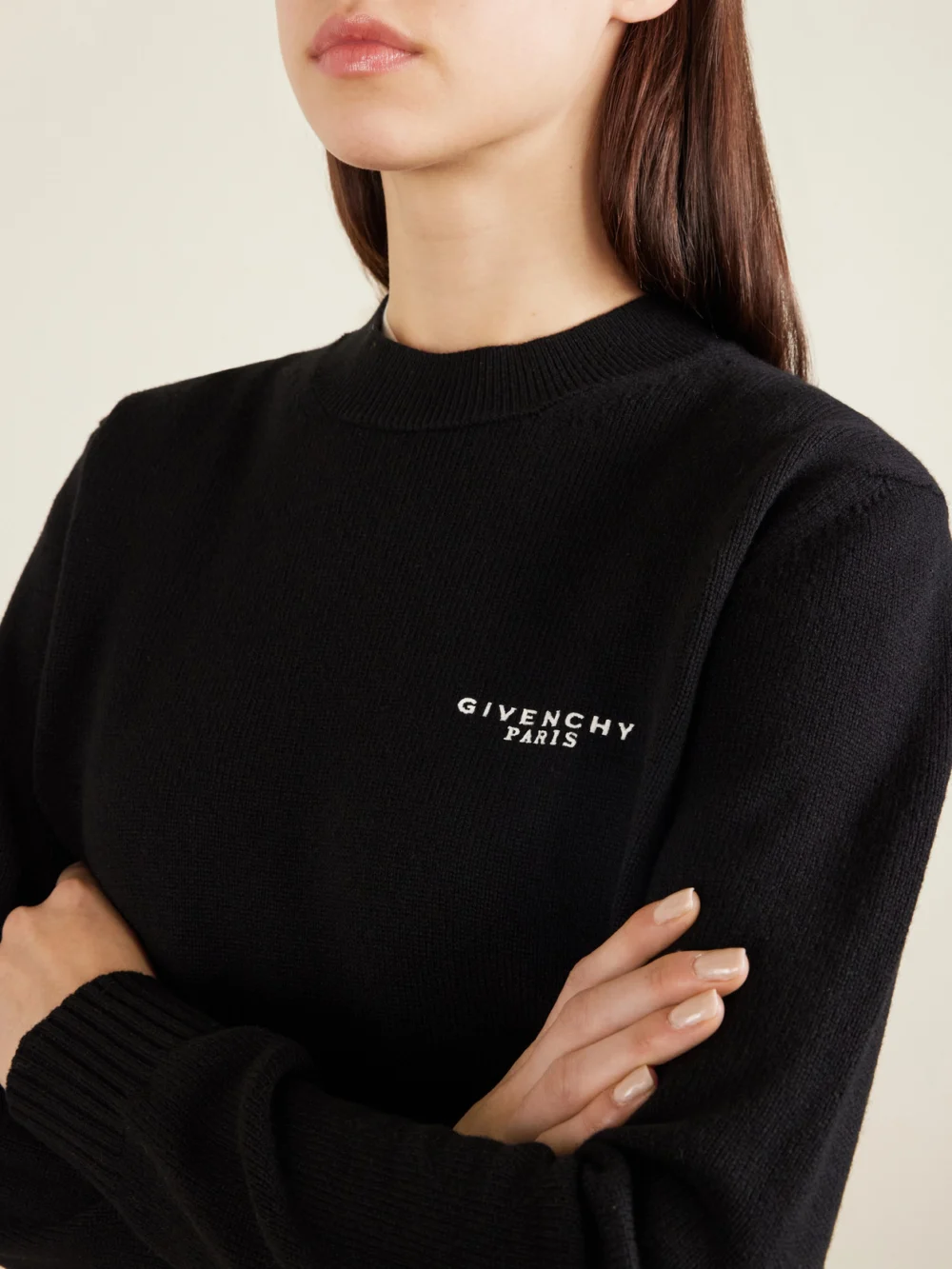 Close-up detail of the Givenchy Embroidered Wool and Cashmere-blend Sweater