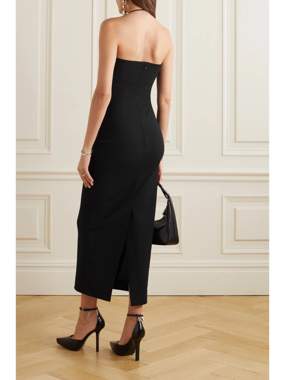 Back view of the Givenchy Grain De Poudre Stretch Wool-blend Halterneck Midi Dress