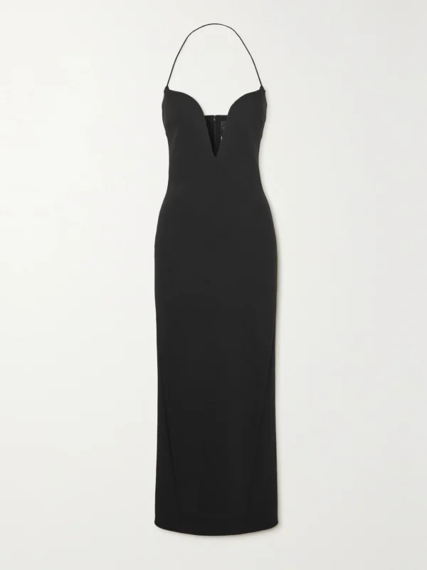 Givenchy Grain De Poudre Stretch Wool-blend Halterneck Midi Dress
