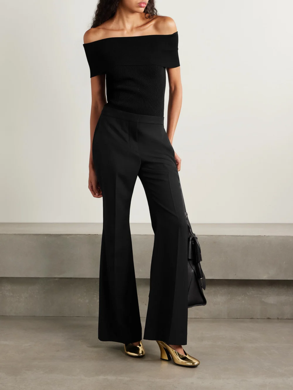 Givenchy Grain De Poudre Wool Flared Pants, worn by a model