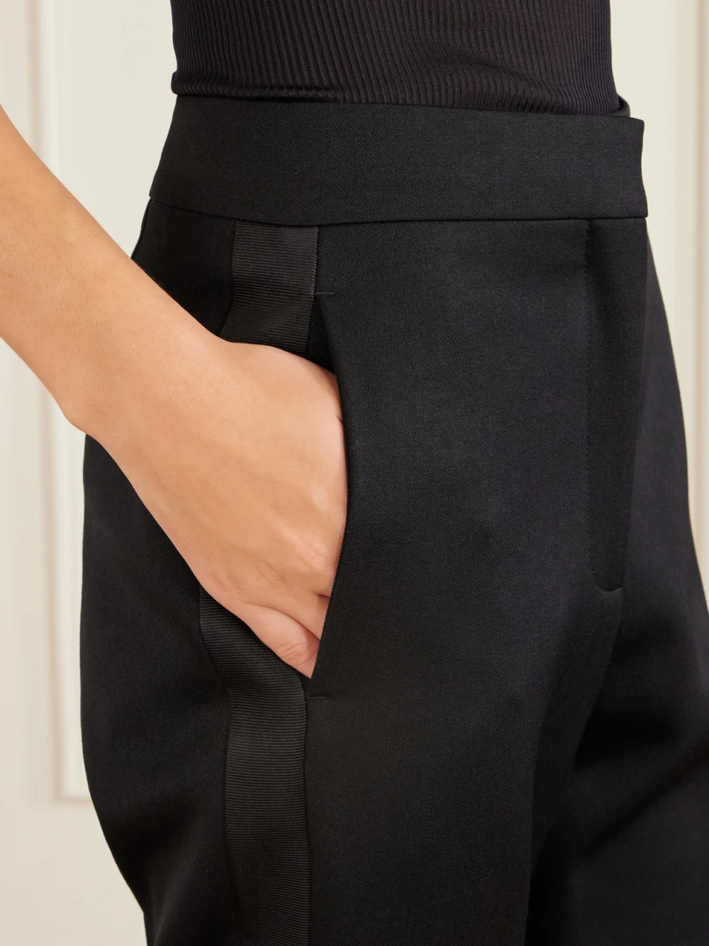 Close-up detail of the Givenchy Grosgrain-trimmed Wool Slim-leg Pants