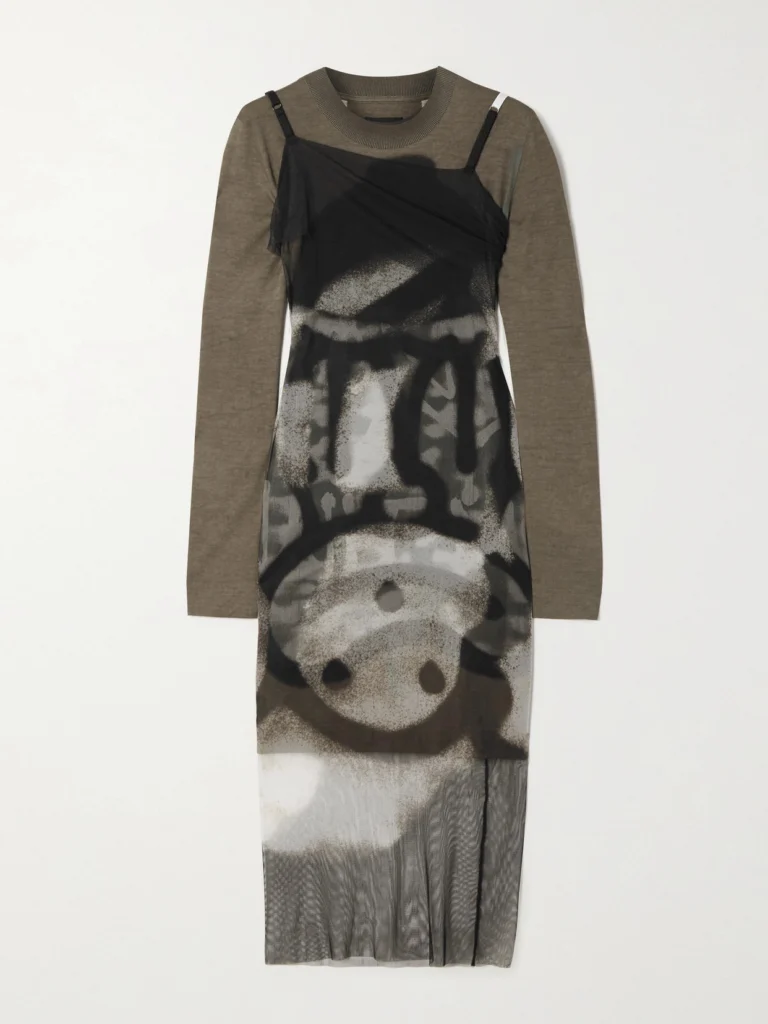 Givenchy Layered Printed Tulle and Cotton-jersey Midi Dress