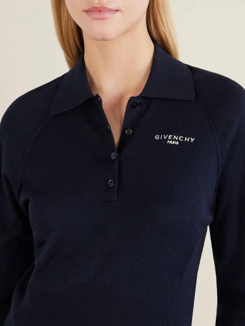Close-up detail of the Givenchy Logo-embroidered Cotton and Silk-blend Polo Sweater
