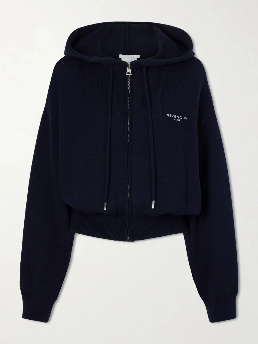 Givenchy Logo-embroidered Wool and Cotton-blend Zip-up Hoodie in navy