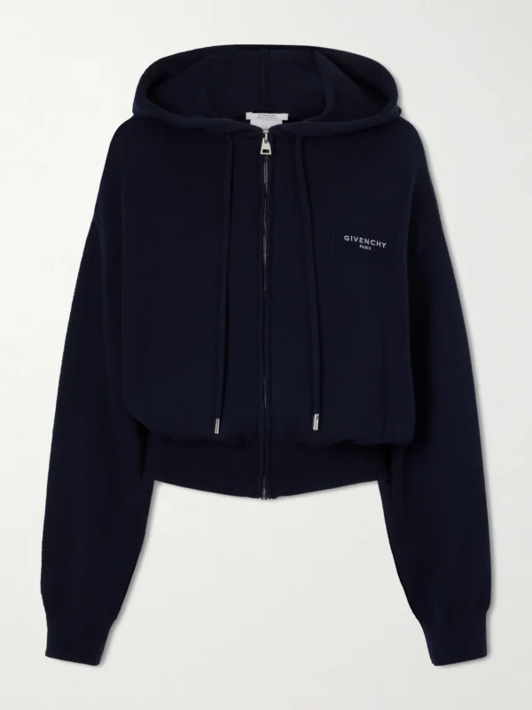 Givenchy Logo-embroidered Wool and Cotton-blend Zip-up Hoodie