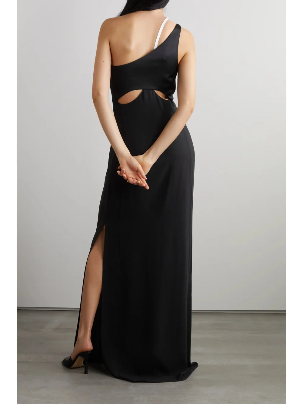 Back view of the Givenchy One-shoulder Cutout Satin and Crepe Gown