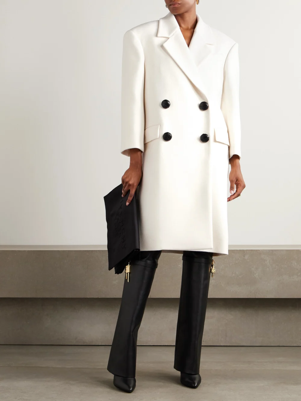 Givenchy Oversized Double-breasted Wool Coat, worn by a model