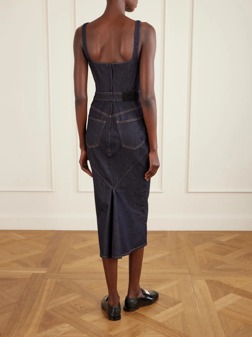Back view of the Givenchy Paneled Denim Midi Dress