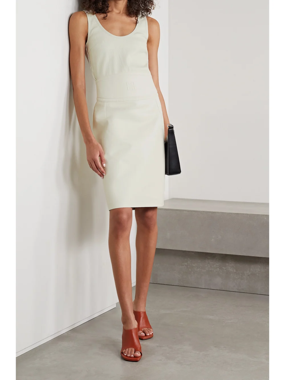 Givenchy Paneled Ribbed Leather and Stretch-cotton Jersey Tank, worn by a model