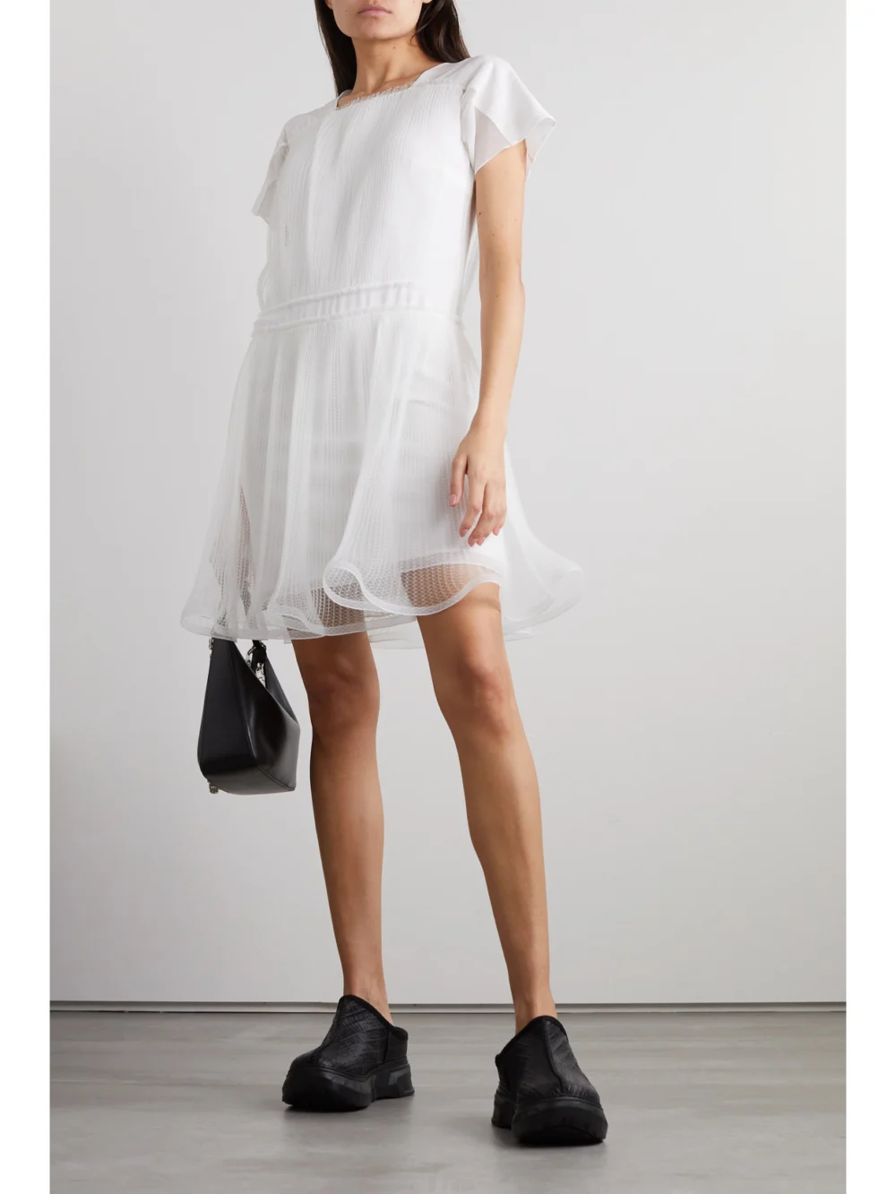 Givenchy Pleated Tulle-paneled Silk-chiffon Mini Dress, worn by a model
