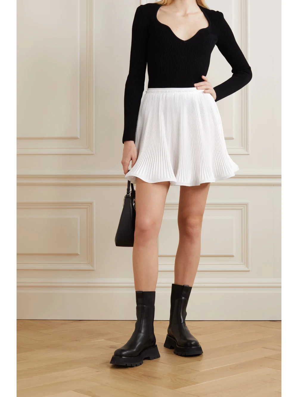 Givenchy Ruffled Plissé-satin Mini Skirt, worn by a model