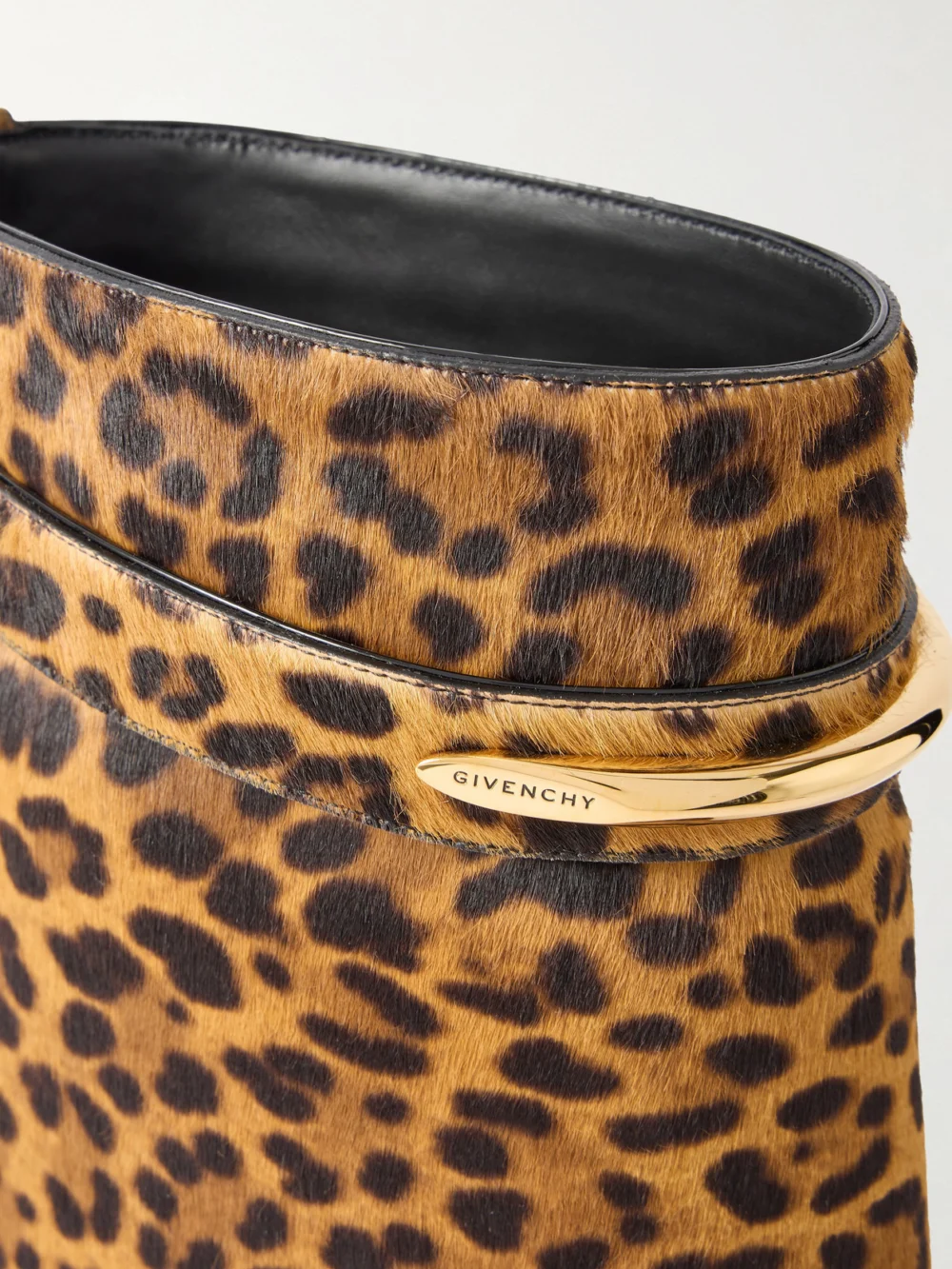 Close-up detail of the Givenchy Shark Animal-print Calf Hair Ankle Boots