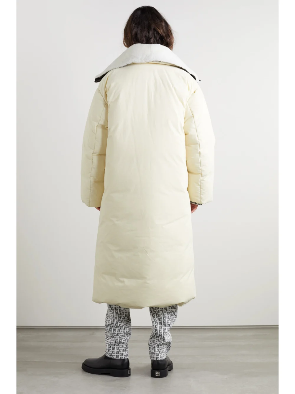 Back view of the Givenchy Shearling and Leather-trimmed Quilted Cotton Down Coat