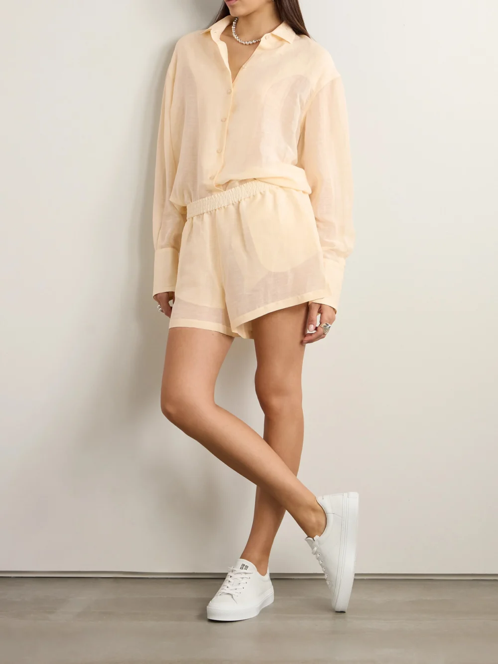 Givenchy Silk and Linen-blend Shorts, worn by a model