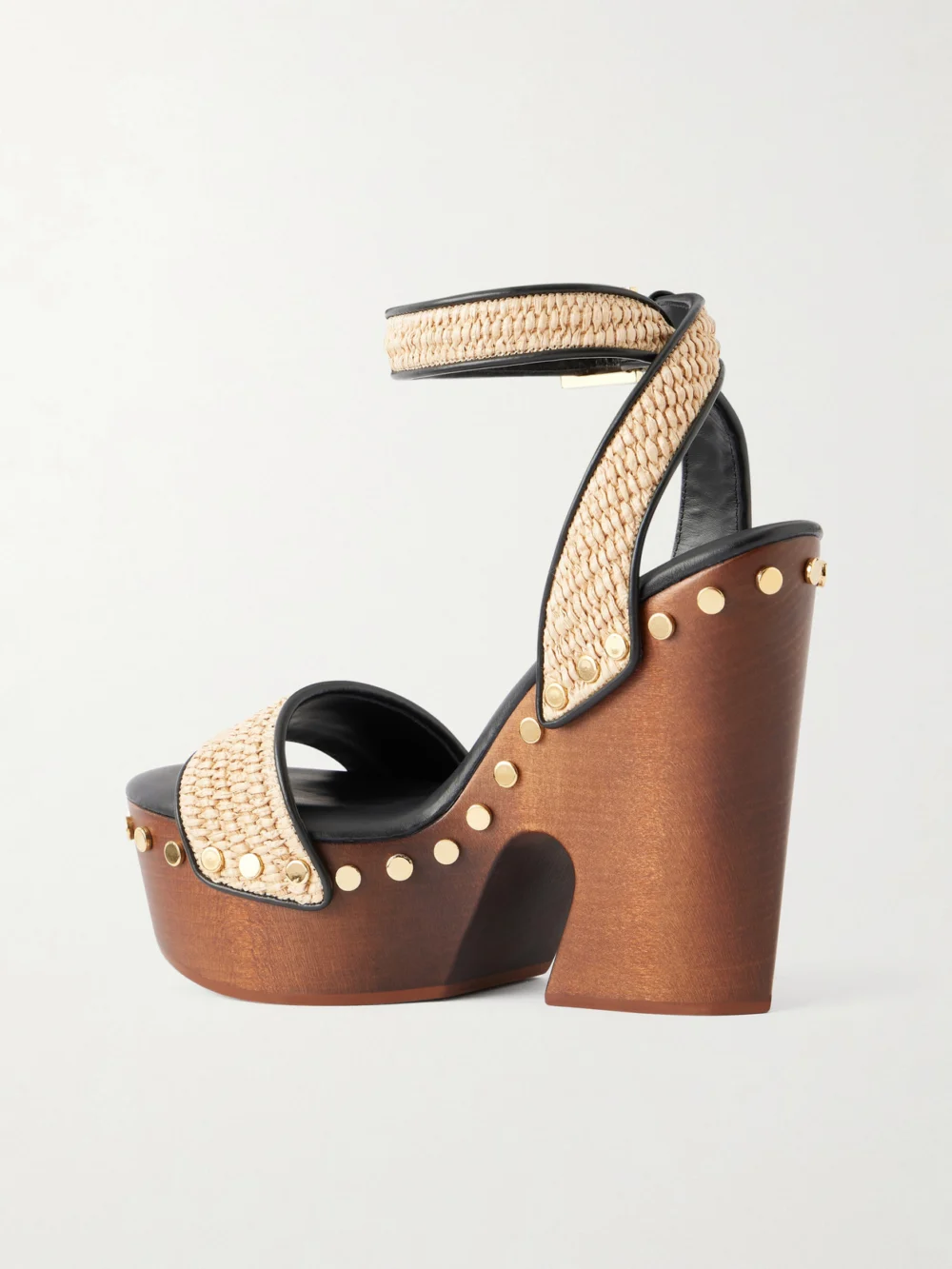 Back view of the Givenchy Studded Raffia Wedge Sandals