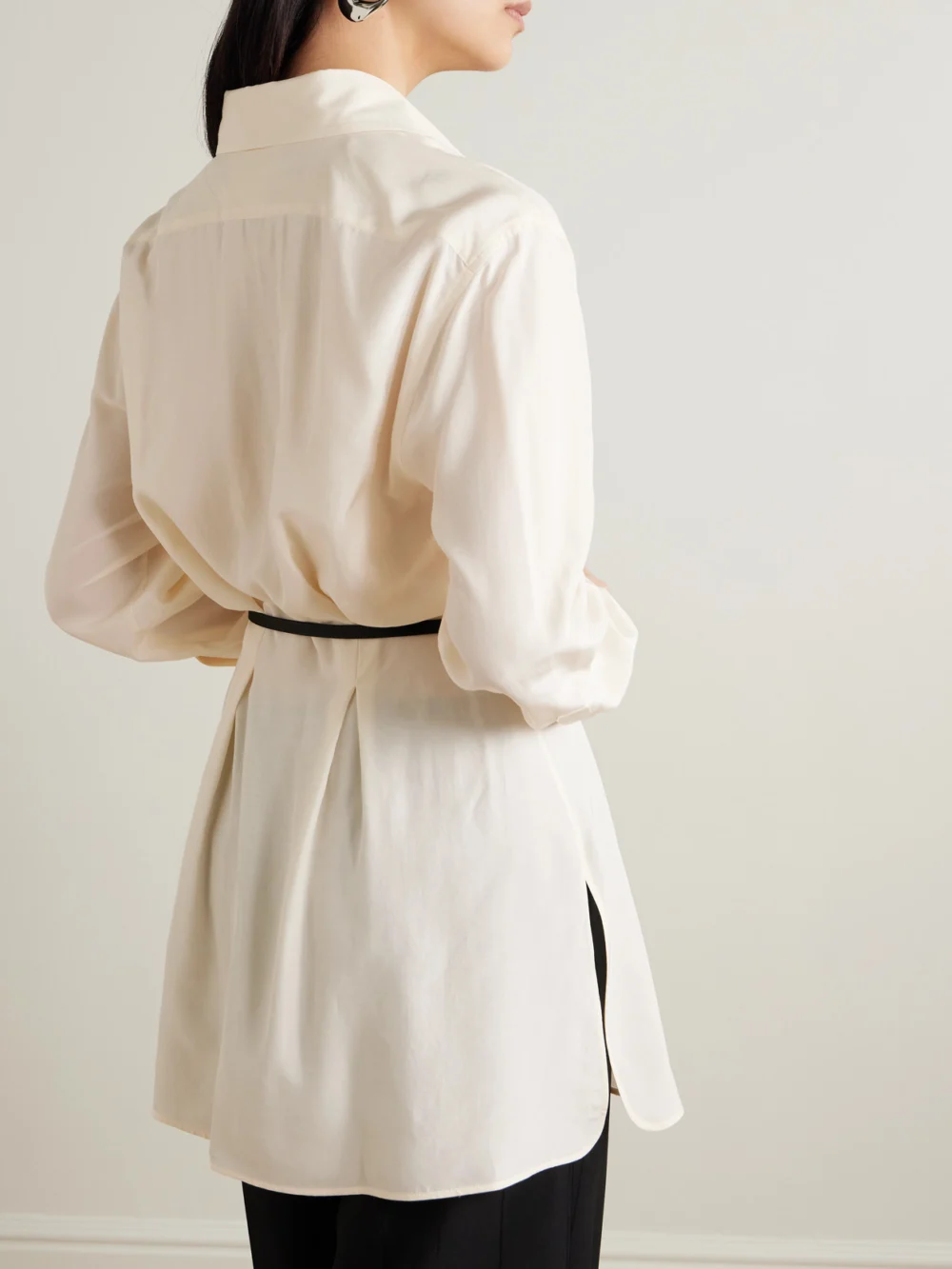 Back view of the Givenchy Voyou Belted Satin-trimmed Silk Shirt