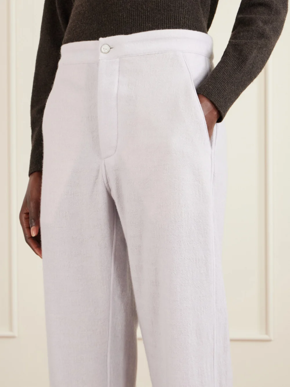 Close-up detail of the God’s True Cashmere Affirmations Cashmere Wide-leg Pajamas Pants