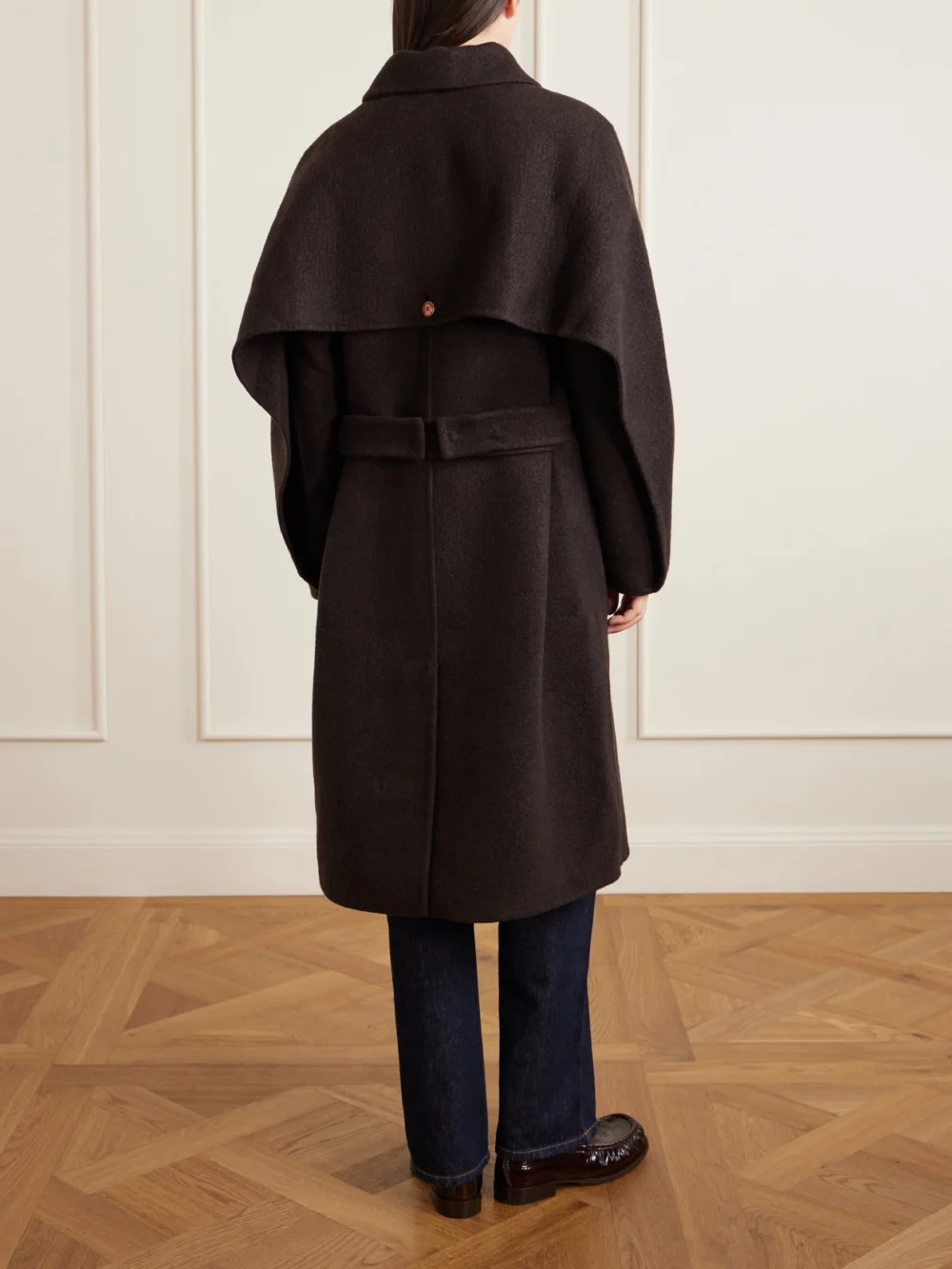 Back view of the God’s True Cashmere Angel Cashmere and Wool-blend Coat
