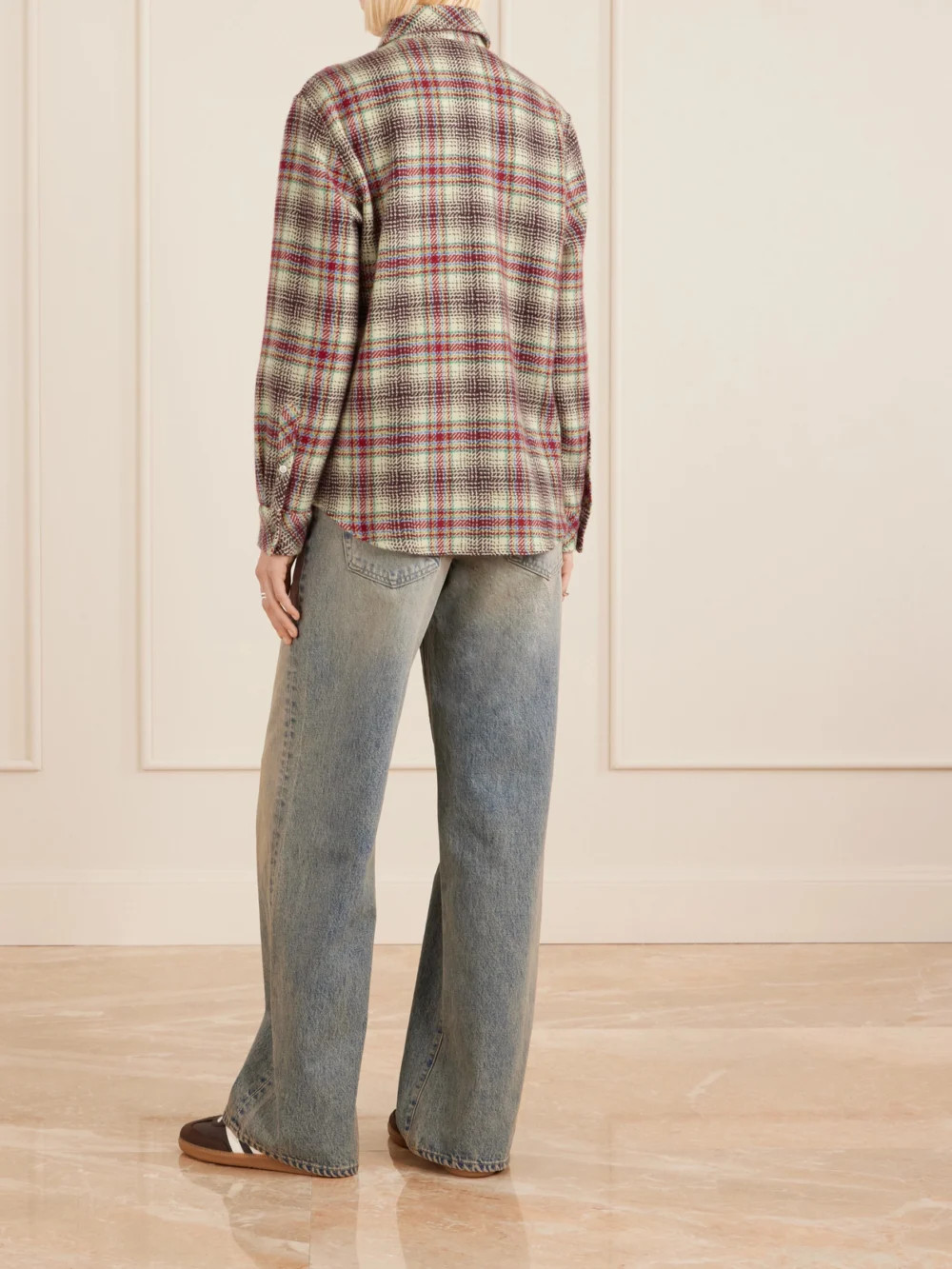 Back view of the God’s True Cashmere Balance Checked Cashmere Shirt