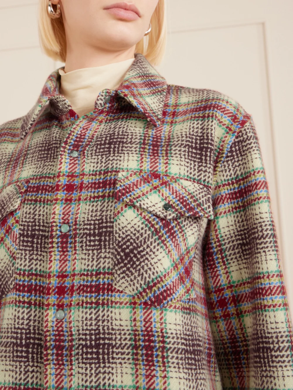 Close-up detail of the God’s True Cashmere Balance Checked Cashmere Shirt