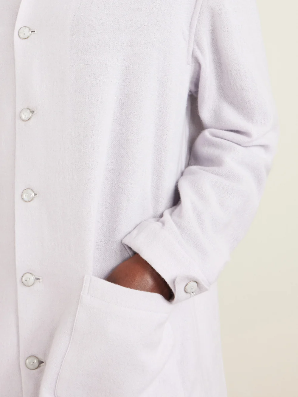 Close-up detail of the God’s True Cashmere Cashmere Pyjama Shirt