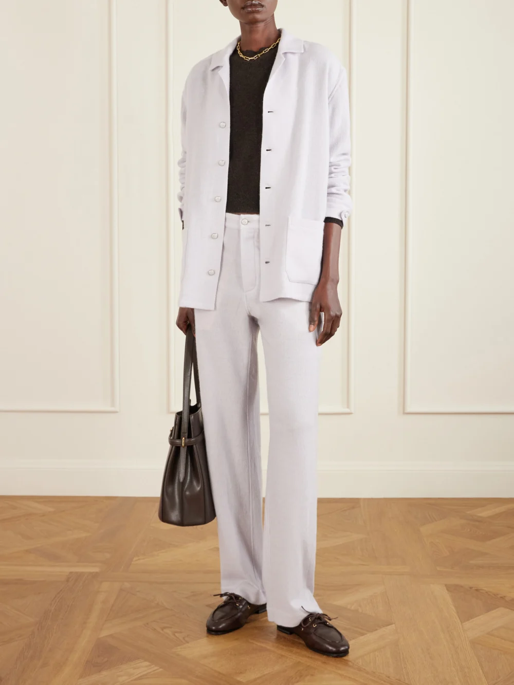 God’s True Cashmere Cashmere Pyjama Shirt, worn by a model
