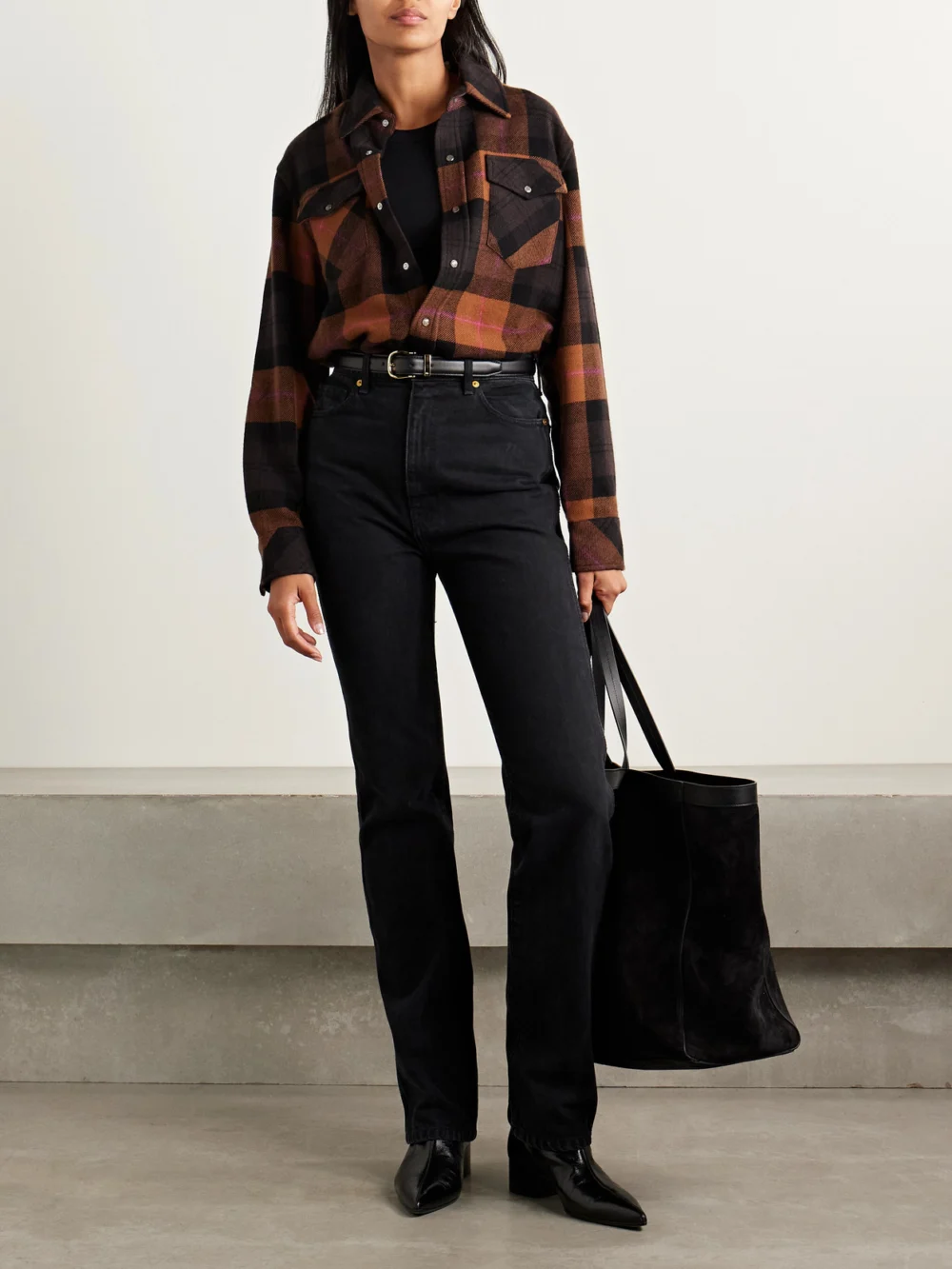 God’s True Cashmere Checked Cashmere Shirt, worn by a model