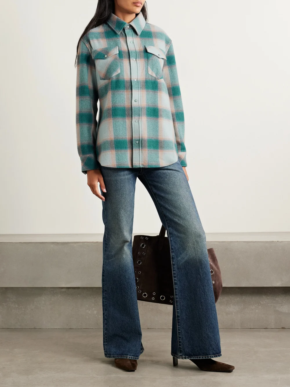 God’s True Cashmere Checked Cashmere Shirt, worn by a model