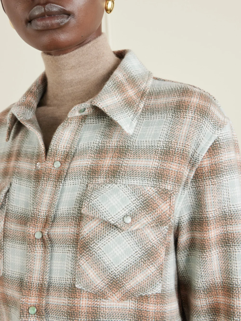 Close-up detail of the God’s True Cashmere Checked Cashmere Shirt