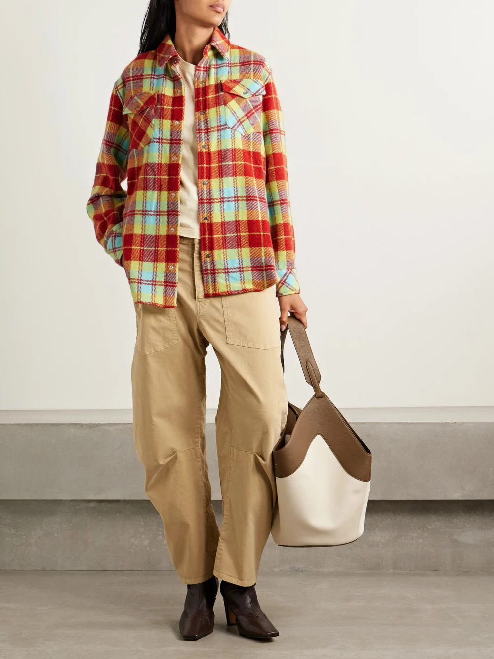 God’s True Cashmere Checked Cashmere Shirt, worn by a model