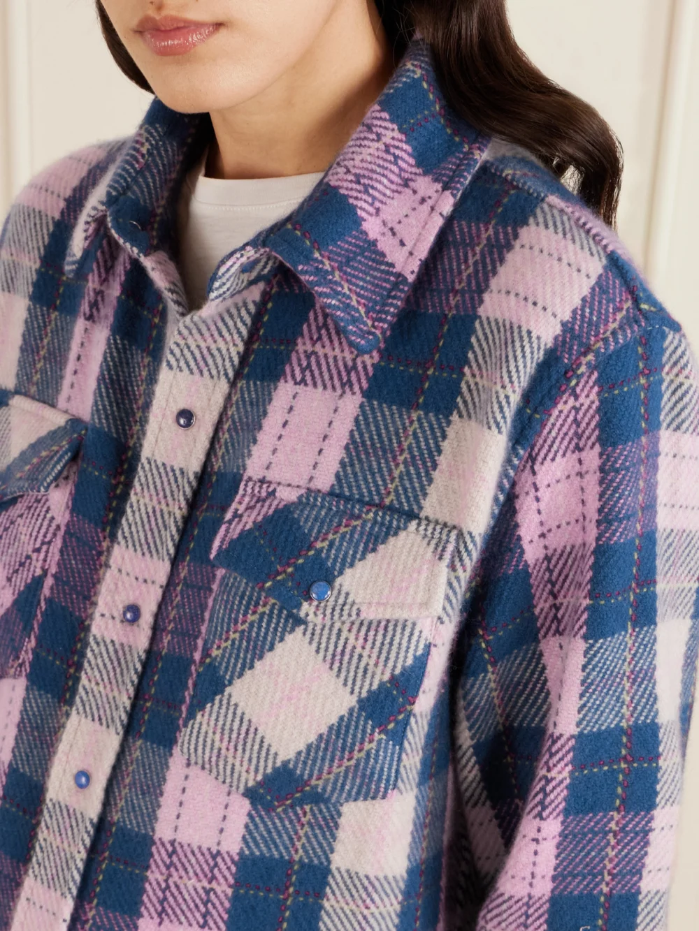 Close-up detail of the God’s True Cashmere Checked Cashmere Shirt