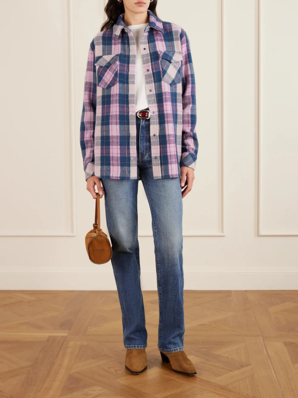 God’s True Cashmere Checked Cashmere Shirt, worn by a model
