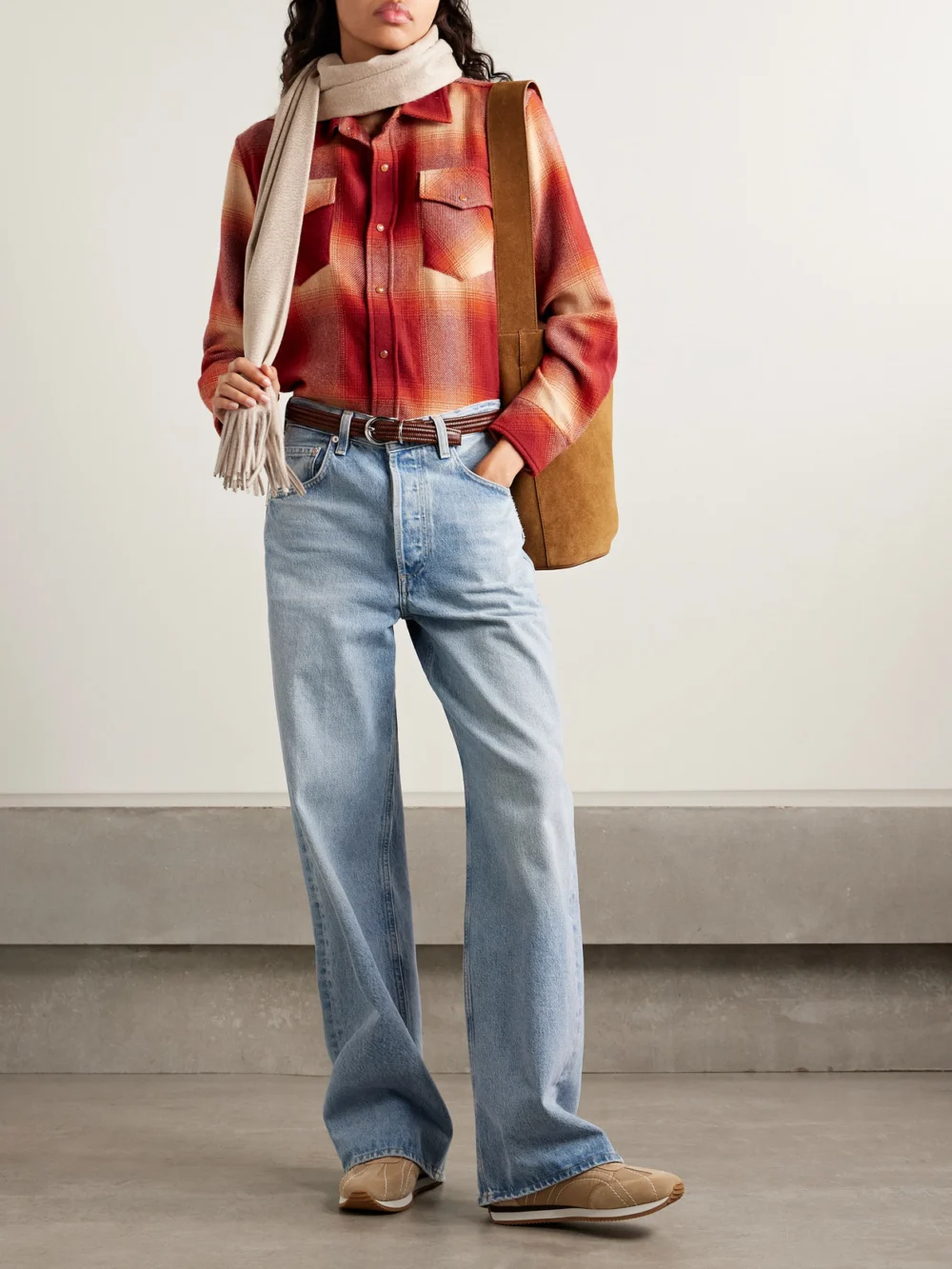God’s True Cashmere Checked Cashmere Shirt, worn by a model