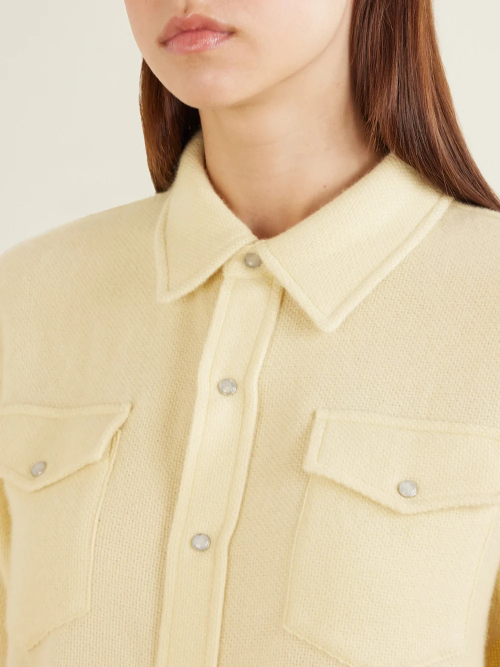Close-up detail of the God’s True Cashmere Daffodil Cashmere Shirt