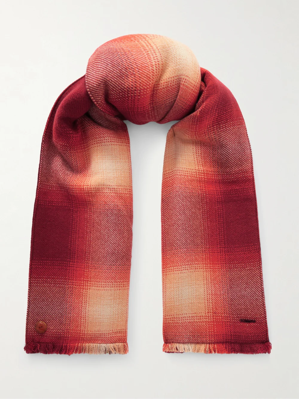 God’s True Cashmere Fringed Checked Cashmere Scarf in red