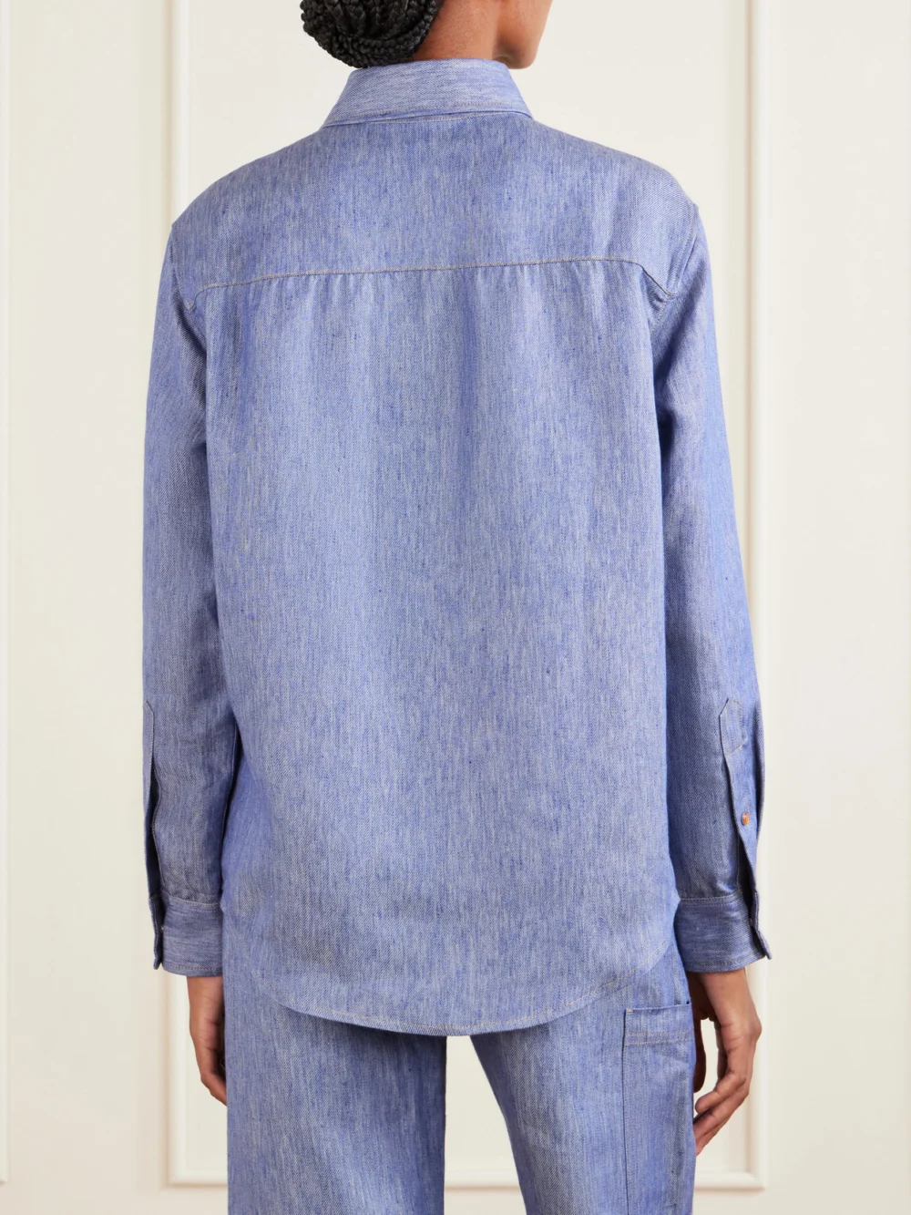 Back view of the God’s True Cashmere Linen-denim Shirt